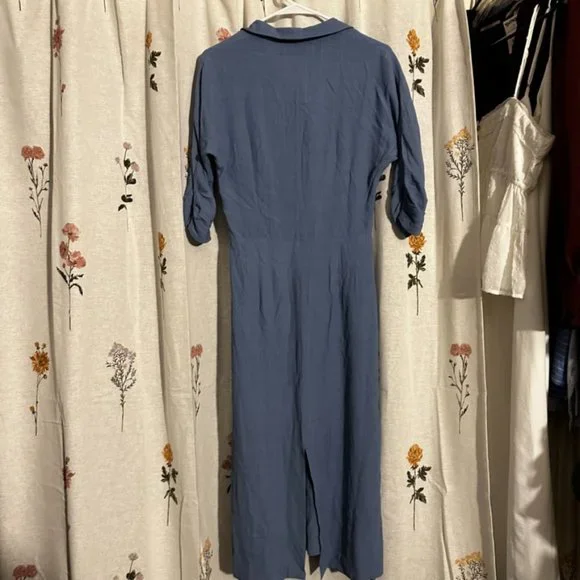 NWT Christy Dawn Deyko Collared Sheath Midi Dress Dress in Blue S…